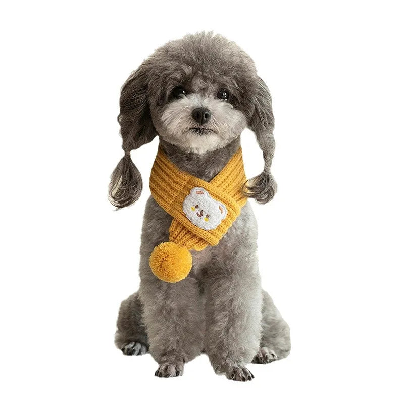 Dog Knitted Christmas Scarf Cute Puppy Knit Scarves With Pompom Pet Clothes Decoration Winter Warm Dog Cat Scarf Dog Accessories