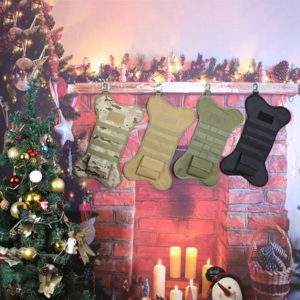Tactical Christmas Stockings Dog Bone Xmas Stocking Mantel Decoration Hanging Molle Gear Pouch Pet Gift Xmas Hanging Ornament